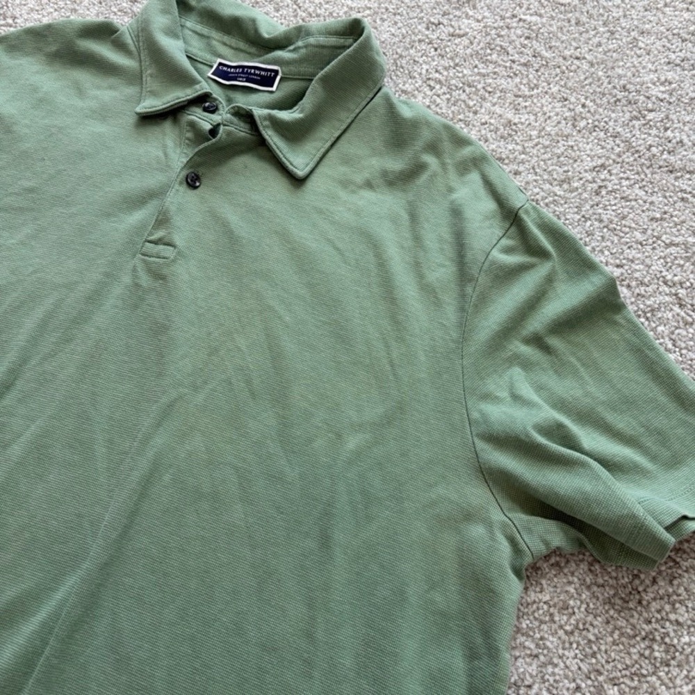 Charles Tyrwhitt Mens Polo Shirt Size Large Green Short Sleeve Preppy